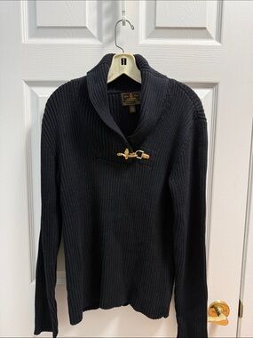 Lauren Ralph Lauren Black Ribbed Turtleneck Sweater with Gold Toggle